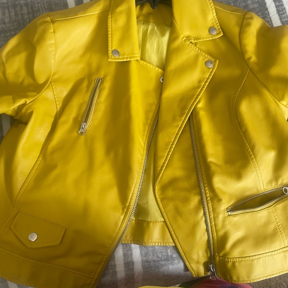 Yellow Chartreuse Women's faux leather Jacket brand new from Macys so unique